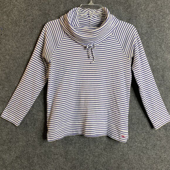 Vineyard Vines Knit Top Women M Cowl Collar Blue White Stripe Beachy - Picture 1 of 15